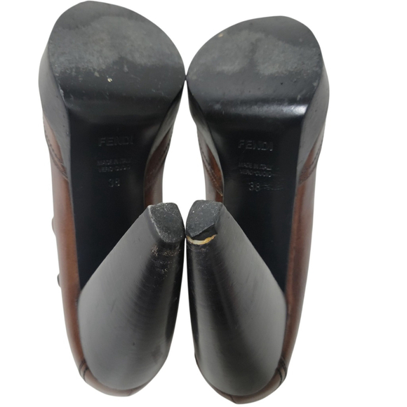 FENDI Authentic Women Open Toe Block Heel Shoes Brown (EU) 38 Excellent Cond. - Picture 13 of 16